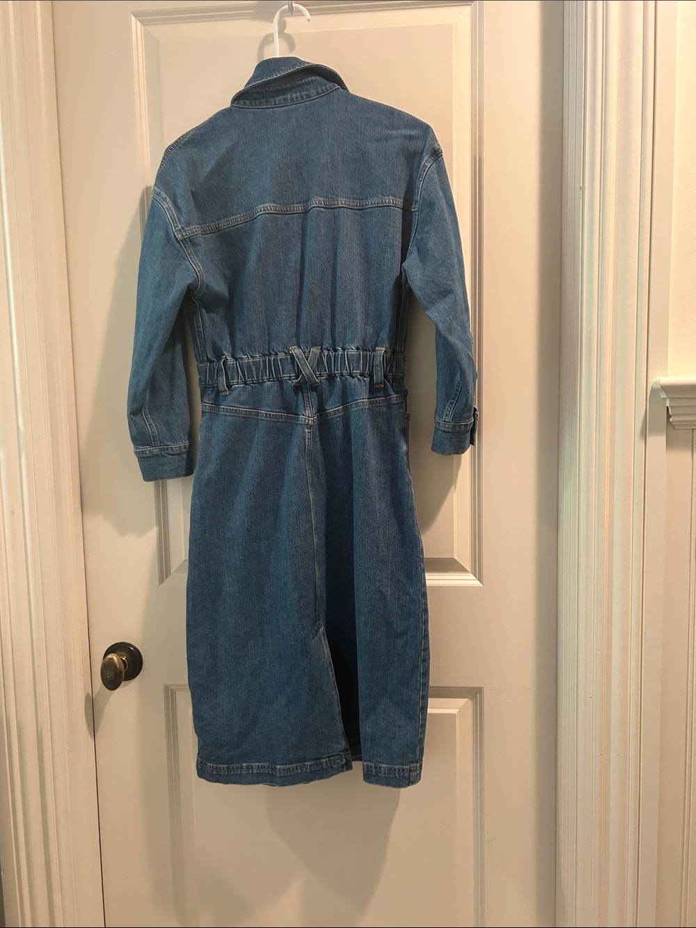 Alice & Olivia Full Button Front Midi Denim Jean Dress pockets w/stretch size 4 - Picture 9 of 13